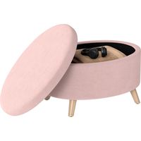 Puff Almacenaje Ovalado Banco Almacenaje 71x51,5x42 cm Tapizado en Terciopelo con Patas Maciza Rosa Claro
