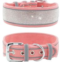 Collier pour chien réfléchissant moyen grand chien paillettes en daim avec strass, cravate pour animaux de compagnie et numéros de téléphone portable anti-perte (rose)