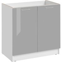 Cuisineandcie – Meuble sous-évier gris brillant 2 portes L 80 cm – Dissimule robinetterie – Espace rangement supplémentaire – Facades brillantes