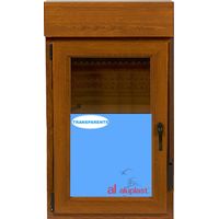 Ventana PVC 800x1155 Roble Dorado Oscilobatiente Izquierda con Persiana Vidrio Transparente