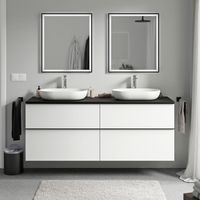 BERNSTEIN - Mobile lavabo sospeso MDF Bianco opaco, Piano lavabo Nero opaco, Maniglia cromata - 160x46x62cm - LAVOA Bianco opaco, cromo, Nero opaco
