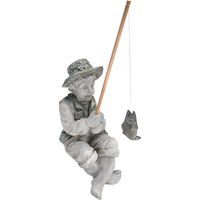 Design Toscano Frederic il piccolo pescatore di Avignone Ragazzo che pesca Statuetta da giardino, poliresina, pietra bicolore, 38 cm
