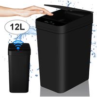 Poubelle de Salle de Bain 12L Automatique avec Couvercle Intelligente, Anti Odeur pour Toilette WC, Ouverture/Fermeture Automatiques,Noir
