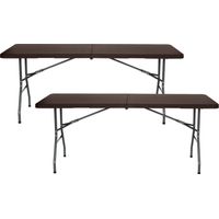 2er-Pack tragbare Klapptische aus Kunstharz, 180 cm, braune Rattanoptik, 7house