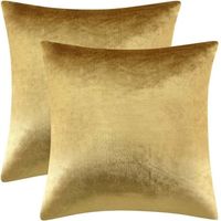 Ensemble de deux housses de coussin bordées de velours doré, 45 x 45 cm, convenant aux canapés-lits.