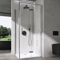 doporro Cabine de Douche en Angle Paroi de Douche avec Porte Pliante en Verre Transparant avec Nano-revêtement Design Ravenna37 100x75x195cm Montage Réversible