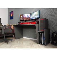 Veriaffari.It – Bureau gamer 149 x 66.9 x 85.5 cm gris foncé – Structure en panneaux de particules de mélamine – Étagère pour 2 moniteurs – Bande LED avec télécommande