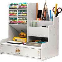 Boîte de rangement de bureau, porte-stylo, tiroir de rangement de bureau, table de bureau multifonctionnelle, boîte de rangement de bureau avec tiroir et porte-stylo, idéale pour la maison