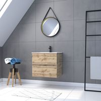 pack meuble sdb 60cm suspendu 2 tiroirs chenevasque blanche + miroir barber - timber 60pack32