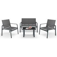 Mondeer – Salon de jardin extérieur 4 places – Ensemble métal et textilène – 3 assises et 1 table basse – Gris foncé – Conception moderne et durable