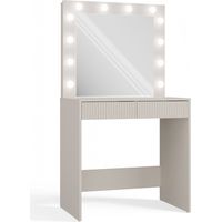 MARINA - Coiffeuse 6 tiroirs avec miroir et éclarirage LED - Blanc