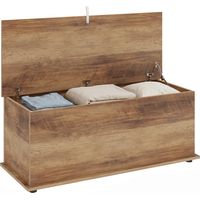 Storage Chest, Large 113L Blanket Box, Shoe Bench with Safety Hinged Lid, Storage Trunk, Bed End Bench for Bedroom, Hallway, Living room, Playroom, 100 x 40 x 40cm, Brown Wood Grain