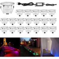 10 Spot LED Eclairage Extérieur Encastrable Sol Terrasse Bois,45mm Spots Encastré Extérieur Fait en IP67 DC12V 1W Avec Alimentation EU Pour Jardin Escalier Patio RGB
