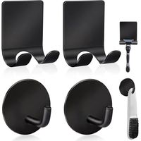 Porta rasoio da doccia in acciaio inox + ganci adesivi da parete impermeabili e resistenti di alta qualità per appendere asciugamani, cappotti e cappelli (set da 2 + 2) - Nero