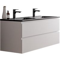 Unterschrank Bernstein AVA 120 cm mit Keramik Waschbecken - Badmöbelfarbe Weiß matt, Waschbecken Schwarz matt