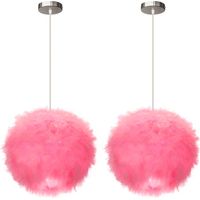 2 Piezas Lámpara Colgante Moderno Luz de Techo Decoración Plumas Colgante de Luz Ajustable Rosa Ø30cm