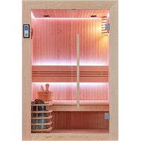 Sauna traditionnel 2 places 130 x 110 x 190 cm – Poêle Harvia 3,5 kW – Isolation optimale – Chromothérapie et enceinte Bluetooth – Boreal