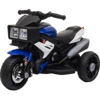 Moto eléctrica infantil con luces, bocina y música, neumáticos anchos, velocidad 3 km/h, azul