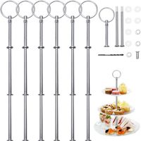 Cake Stand Posts - Zinc Alloy - For Triple-Tier or Double-Tier Cake Display - Silver - 6 Pieces