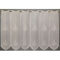 Homemaison – Brise bise en étamine brodée blanc 90x60 cm – Bas arrondi avec boutonnières – 100% polyester – Lavable en machine à 30°C