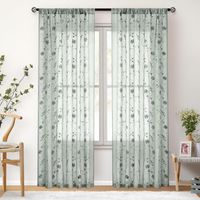 Set of two semi-sheer curtains with embroidered floral pattern, suitable for bedrooms and living rooms, 132 x 160 cm, green