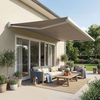 Store banne coffre intégral SOA (Motorisation à télécommande + Manœuvre de secours - Blanc RAL 9010 - Taupe 250g/m² - 4.10 x 3.50 m)