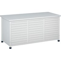 Baule da Esterno di Abete con Base Rialzato e Coperchio, Cassapanca Contenitore da Esterno Impermeabile, 127x56x60 cm, Bianco