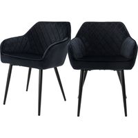 ML-Design Set di 2 Sedie da Sala da Pranzo con Braccioli e Schienale Rivestimento in Velluto Nero Sedia da Cucina Imbottita con Gambe in Acciaio Poltrona per Soggiorno Salotto Design Elegante