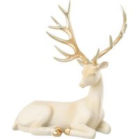 Statuette Cerf Déco "Couché" 29cm Beige Clair