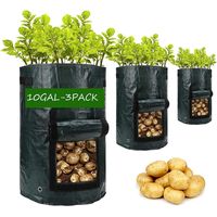 Sac de Culture 10 Gallons Lot de 3 avec Poignées et Ouverture pour Légumes Jardin Tomates Carottes Pommes de Terre Ventilé