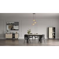 Ensemble salle à manger complet – Enfilade, buffet haut, table à manger avec allonge – Chêne de fil et sidewalk – Rangement malin – Demeyere