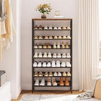 Hoobro – Meuble à chaussures haut 8 étagères – Métal et bois aggloméré – Dimensions 75x30x137 cm – Capacité 21-28 paires – EBF18XJ01