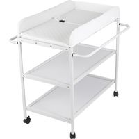 Table à langer portable avec roulettes – 2 étagères de rangement – Matériau en bois massif – Dimensions 84×72×90cm – Blanc – Jeobest