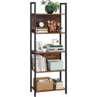 Songmics – Bibliothèque 5 niveaux en acier noir et panneaux bruns rustiques – Étagère de rangement pour bureau, salon, cuisine – LLS025B01