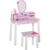 Toeletta per Bambine 3+ Anni , Set Tavolo da Trucco Giocattolo con Specchio e Sgabello, Rosa
