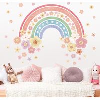 CSPARKV Pegatinas de pared de arcoíris, calcomanías de pared, murales de flores de arcoíris coloridas para habitación de niñas, niños y bebés.