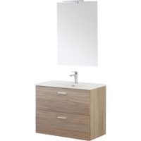 MOBILE BAGNO SOSPESO CON LAVABO E SPECCHIO 2 CASSETTI L:80cm ROVERE LINEA GRETA