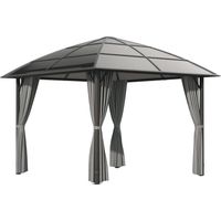 Tonnelle de jardin structure aluminium toit polycarbonate imperméable UV 60+ parois latéraux 3 x 3 m gris foncé-Gris foncé