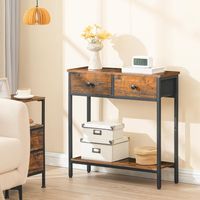 Slim Console Table, Narrow Console Table with 2 Non-woven Drawers, Hallway Table with Storage, Small Side Table for Small Spaces, Living Room, Industrial, Rustic Brown and Black EBF71XG01,HOOBRO