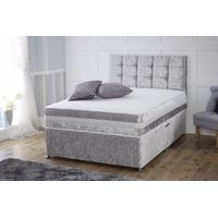 Divan Bed Crushed Silver Velvet Fabric Bed + Mattress - 13.5 Memory Spring Mattress- No drawers-3ft