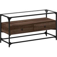 Soporte para TV Multimedia Estante para TV Aparador TV Comedor Sala de Estar Dormitorio con Tapa de Vidrio Madera contrachapada de Roble marrón 020026415