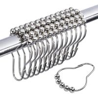 Set di 12 ganci per tenda da doccia in acciaio inossidabile argentato con sfere a rullo, resistenti alla ruggine, chiusura robusta, adatti a bagni standard