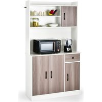 Costway – Buffet cuisine rangement 100 x 40 x 180 cm – 9 étagères dont 4 réglables – 3 placards à porte – Bois d'ingénierie blanc et noyer