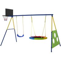 Altalena da Giardino 4 in 1 per Bambini 3-8 Anni con 2 Altalene, Canestro, Porta Calcio