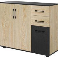 Crédence en bois Noce et Noir 2 tiroirs 2 armoires 90x30x75,5cm