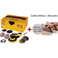 Mirka – Pack ponceuse orbitale DEROS II Pro 5650CV Ø 125/150 mm – Moteur sans charbon – 5 mm d'excentricité – Coffret avec 100 disques Abranet