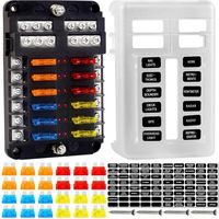 Bloque de fusibles, portafusibles de 12 V con indicador LED, cubierta impermeable, panel Cyrico de 12 circuitos con bus negativo para coche, camión, barco, autocaravana, remolque, 24 inserciones
