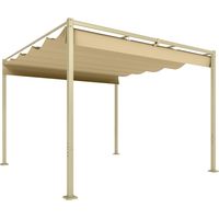Gazebo pergola 3x3 m avec toit rétractable, 8 vis et 8 chevillettes, en polyester 180g et métal, kaki