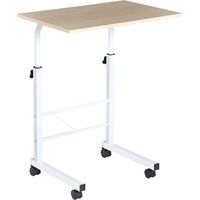 Table d'appoint réglable en hauteur à roulettes avec freins table en C panneaux particules acier plastique érable blanc 60x40x68-78 cm