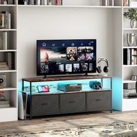 Mobile TV 137 cm, con illuminazione LED, 3 cassetti, struttura in metallo, stile retrò industriale - Nero